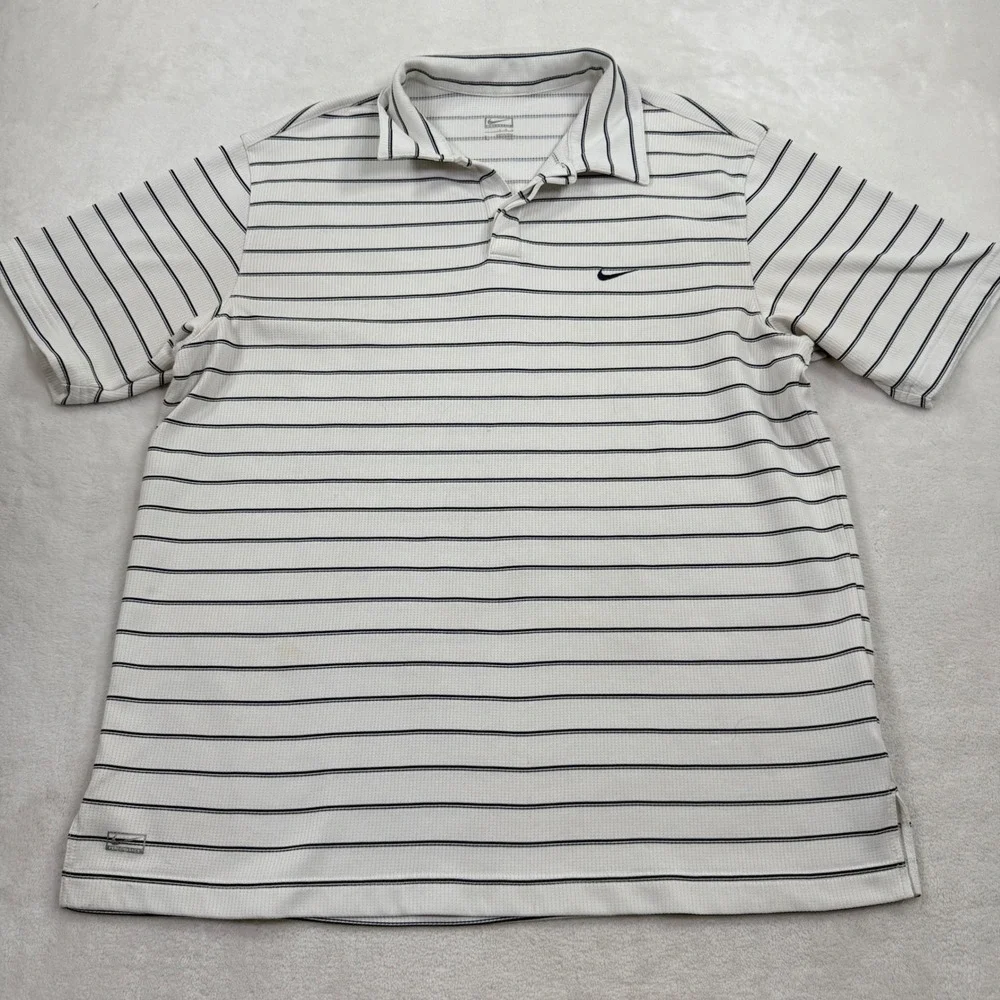 Nike Performance‎ Mens Golf Polo Shirt White Blue Striped Large 288311-100